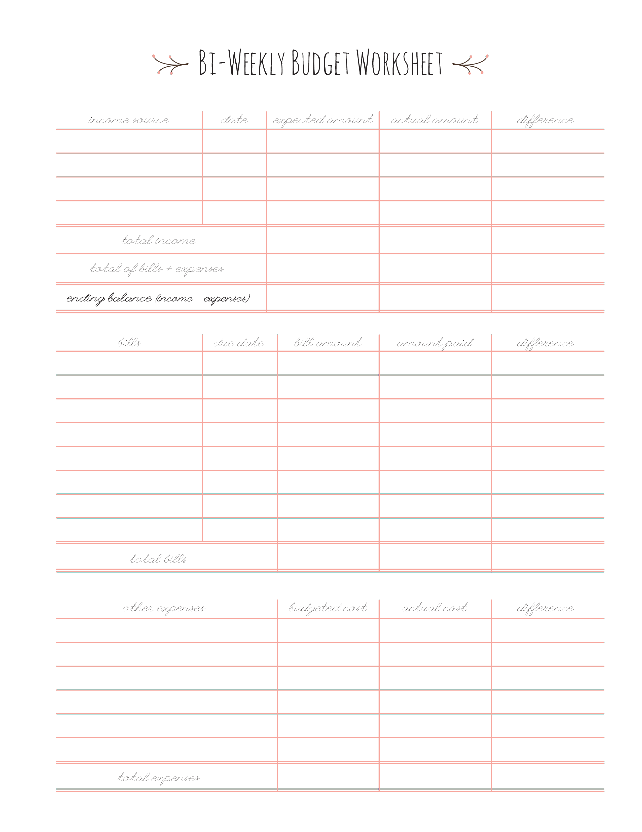 Bi-Weekly Budget Worksheet main image