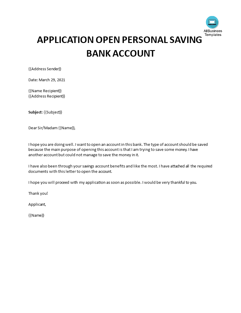 Application to open personal savings account 模板