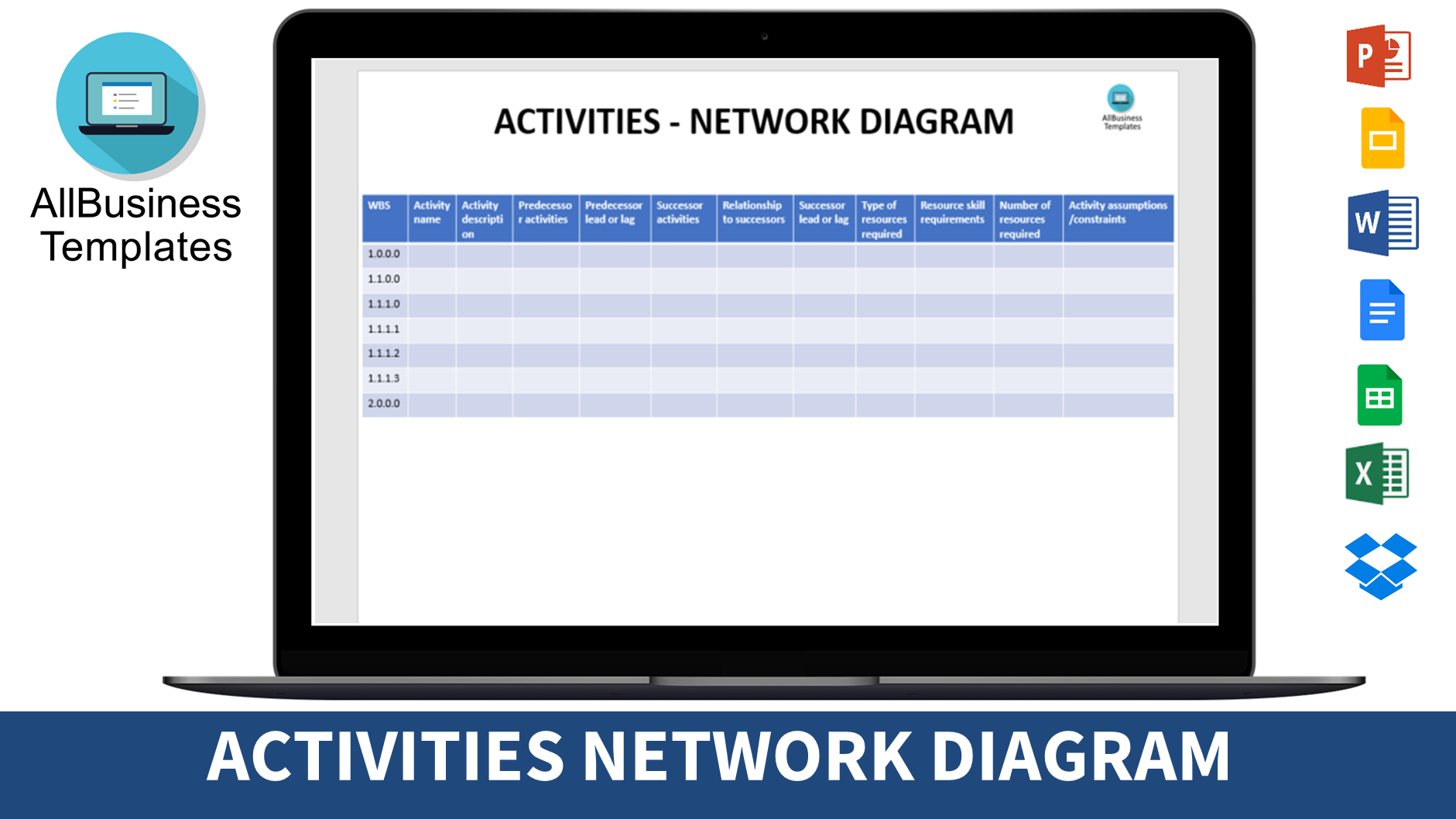 activity list in project management template