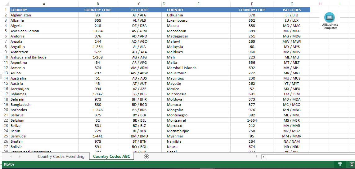 country dialing codes voorbeeld afbeelding 