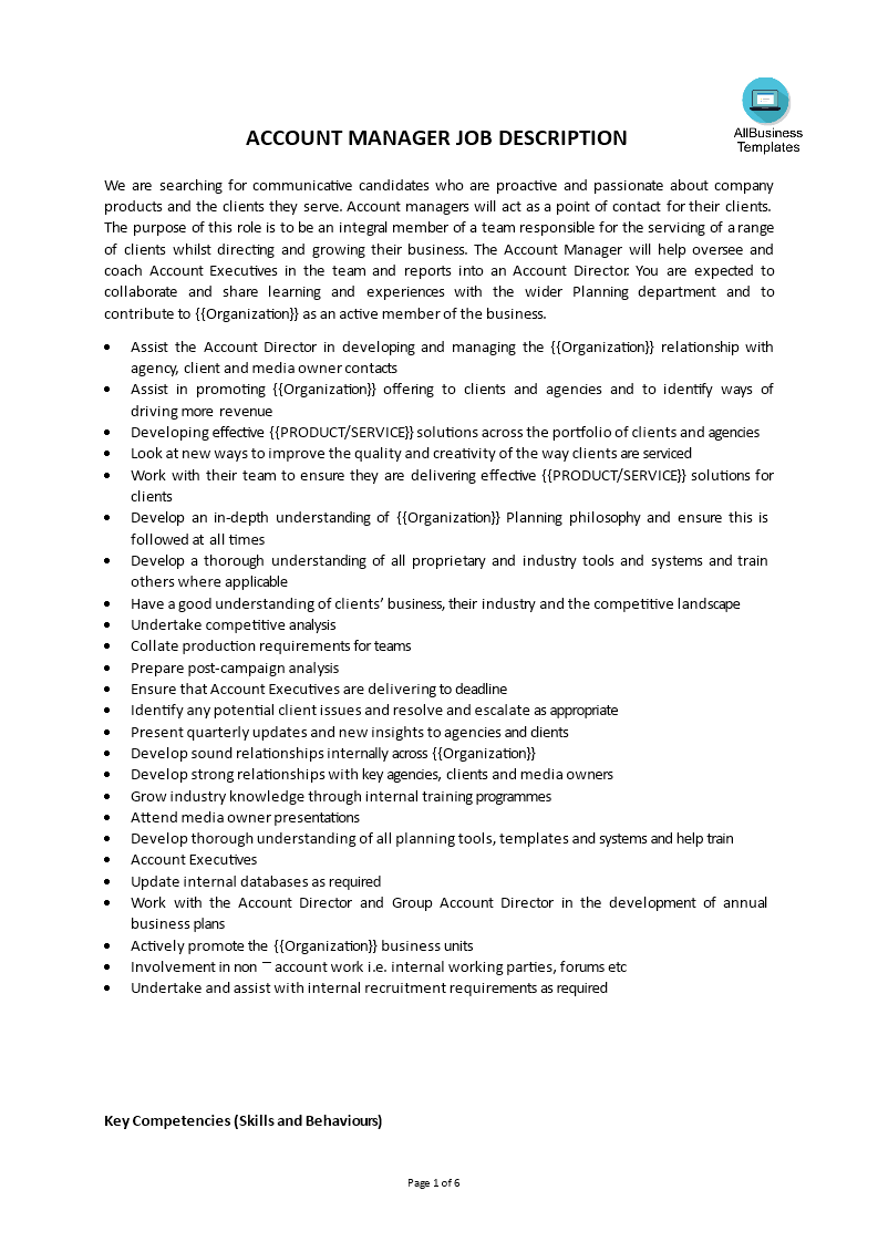 account manager job description template