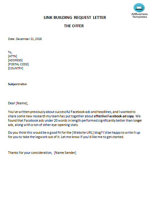 link building letter the offer Hauptschablonenbild