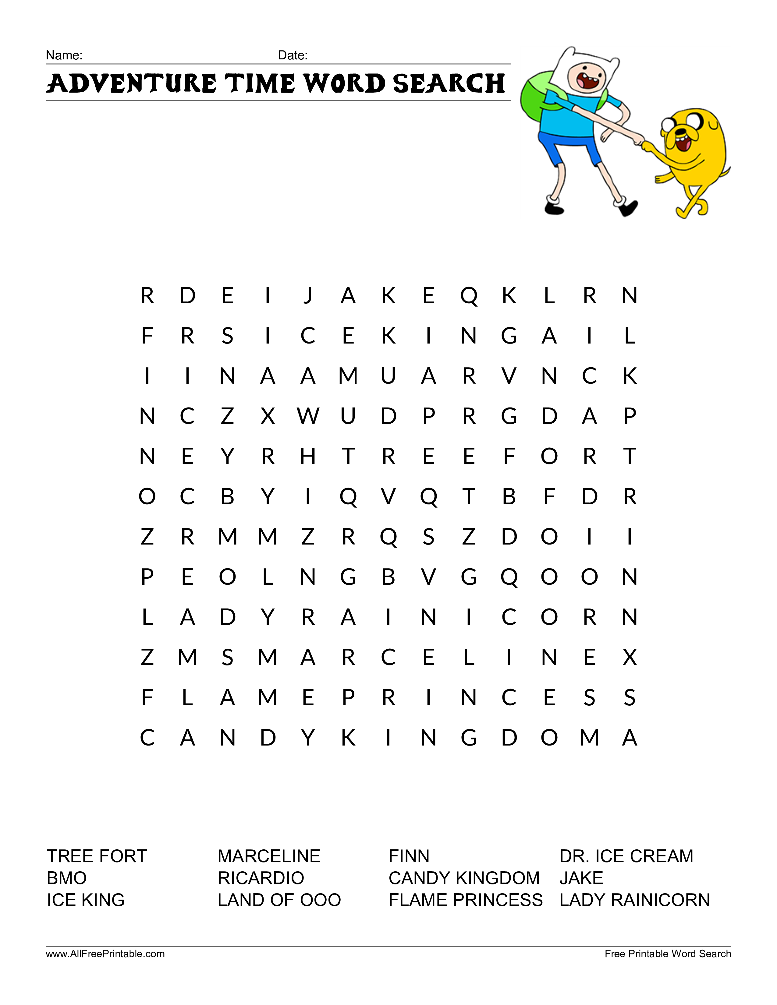 Adventure Time Word Search main image Download template