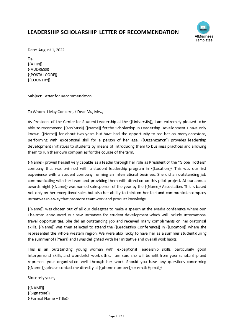 Reference Letter For Student | Templates at allbusinesstemplates.com