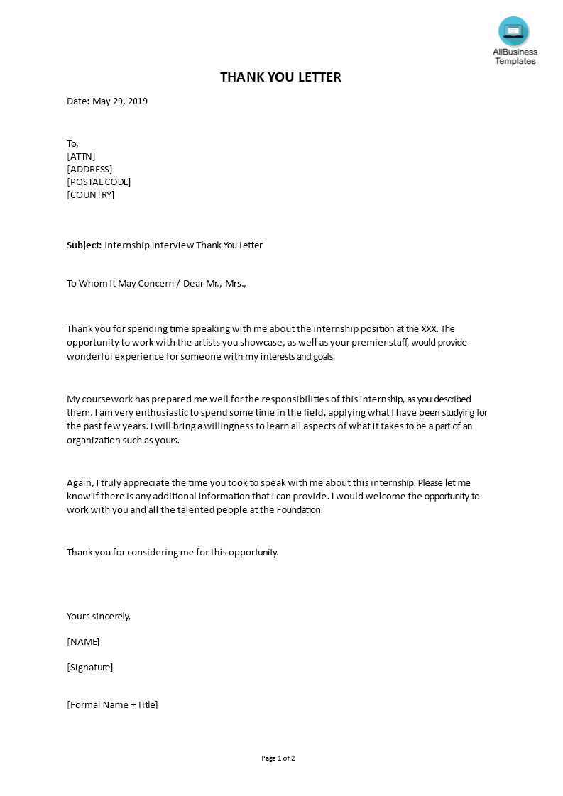 editable internship interview thank you letter Hauptschablonenbild