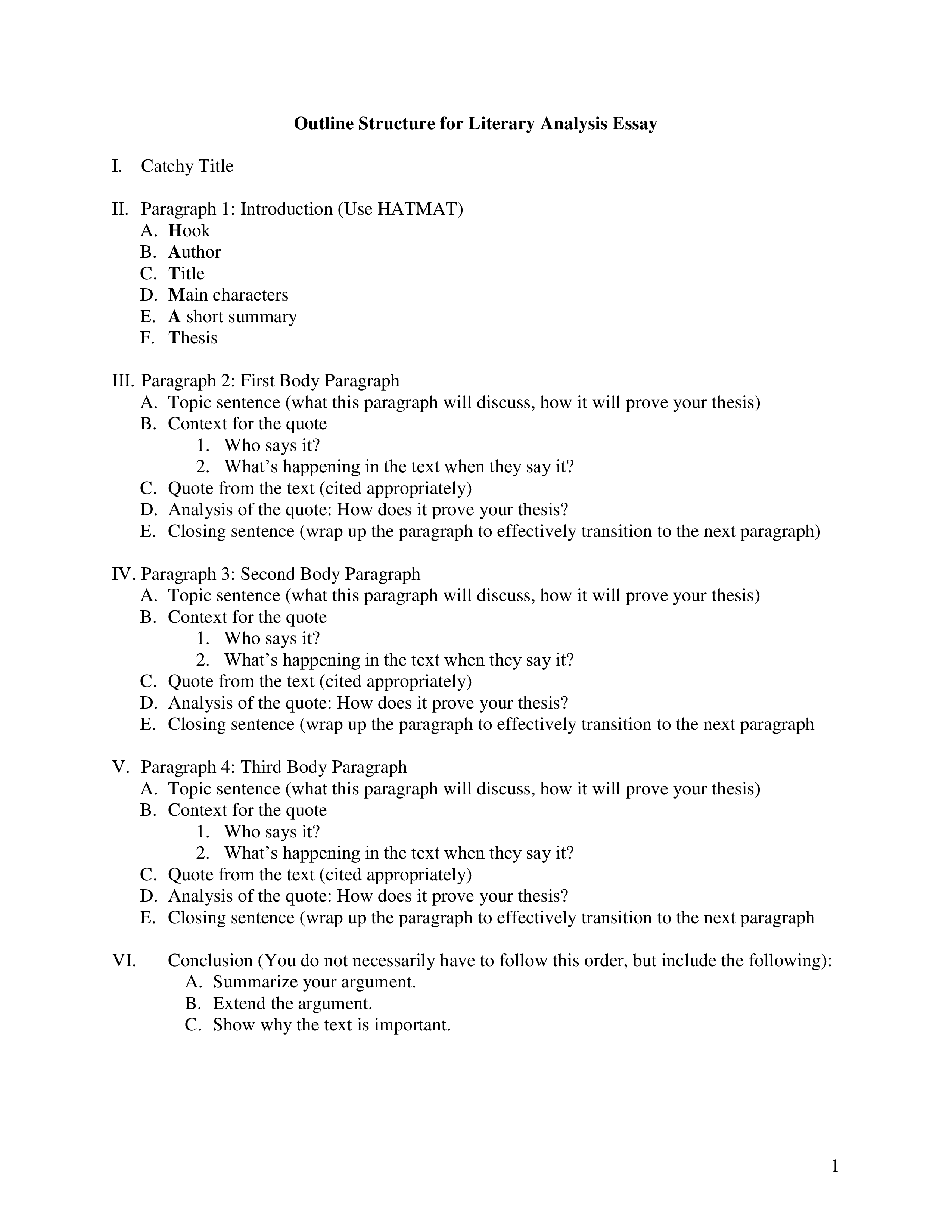 outline structure for literary analysis essay Hauptschablonenbild