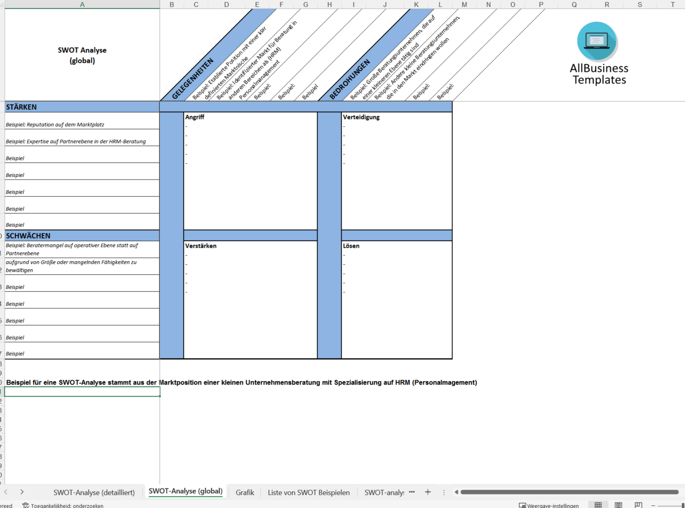 swot-analyse vorlage voorbeeld afbeelding 