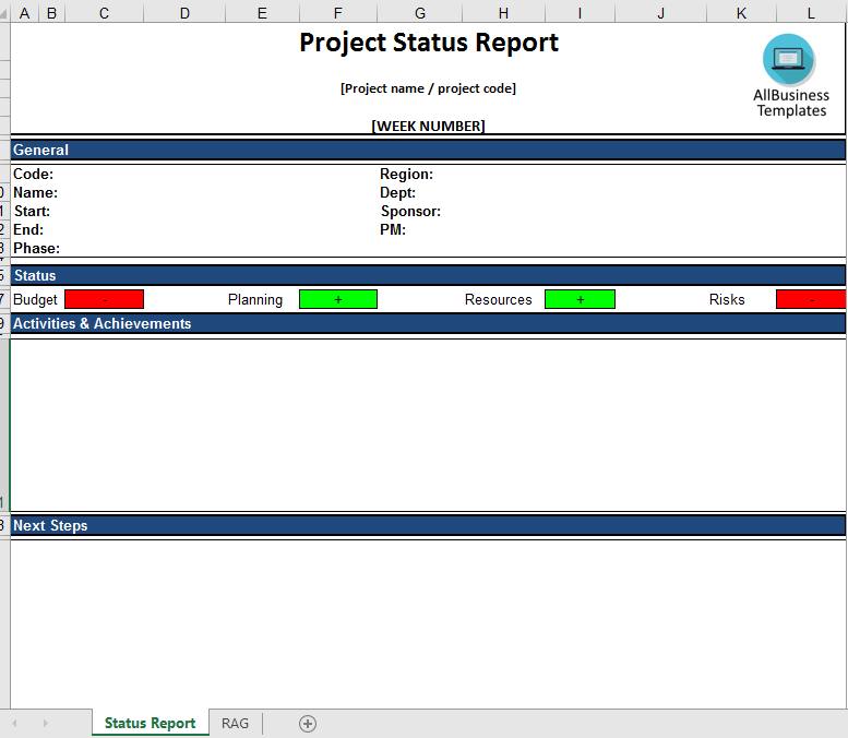 Project Status Report Excel Template Premium Schablone