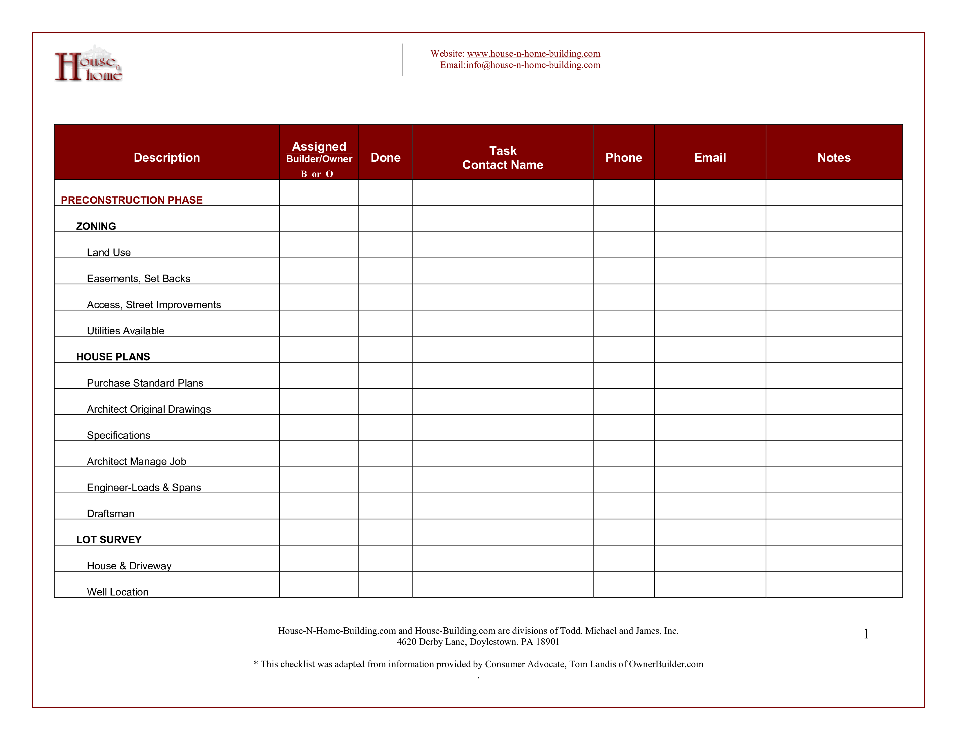 house construction to do list template