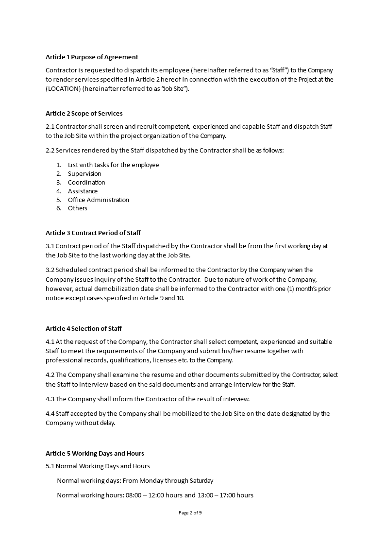 Human Resource Outsourcing Agreement Template - Modèle Professionnel