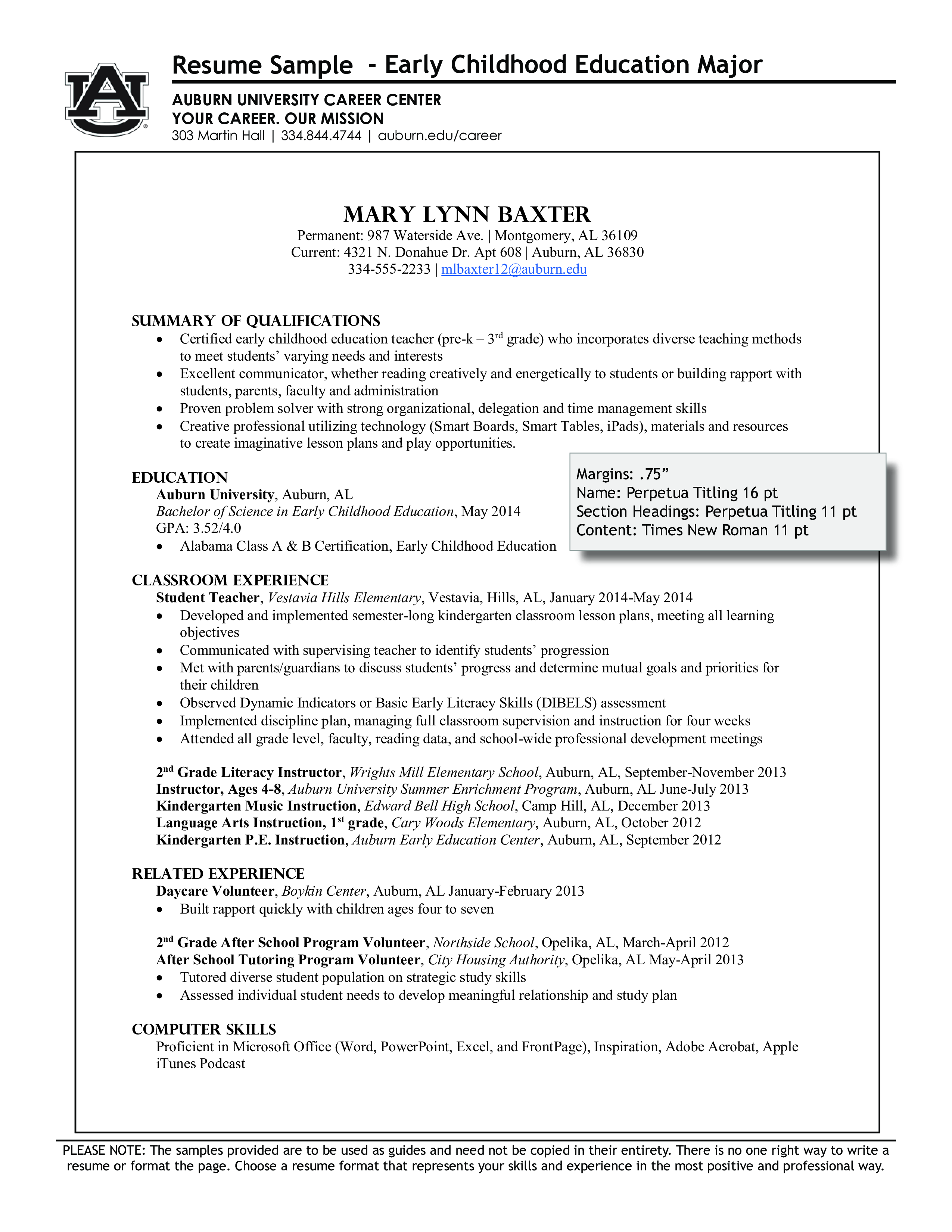 Sample Preschool Teacher Resume 模板