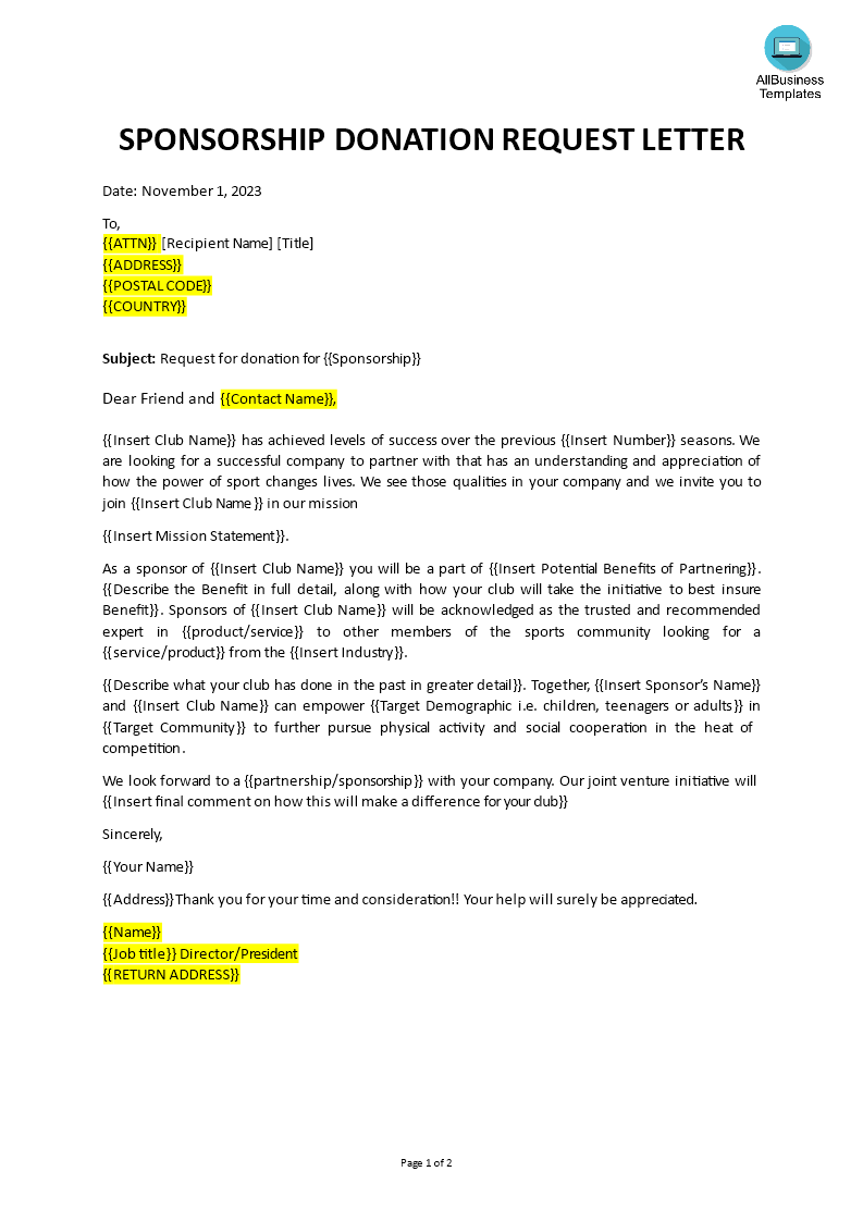 request for sponsorship letter template