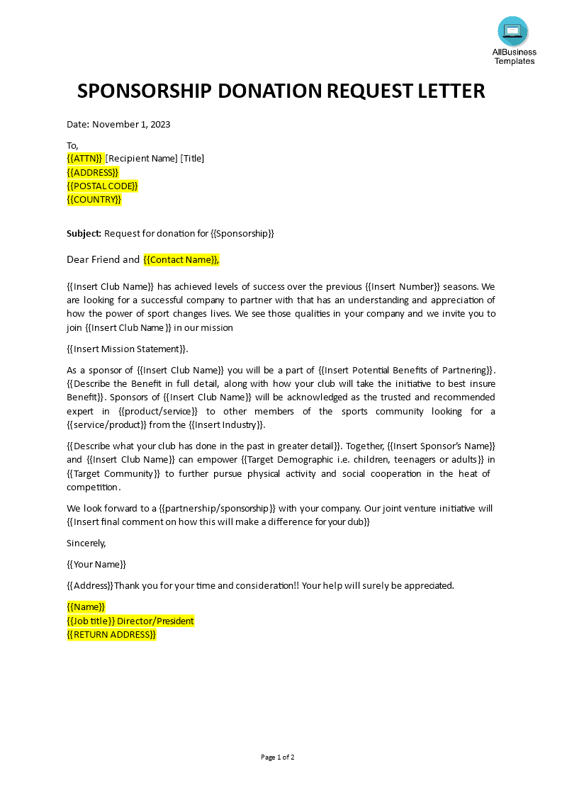 request for sponsorship letter voorbeeld afbeelding 