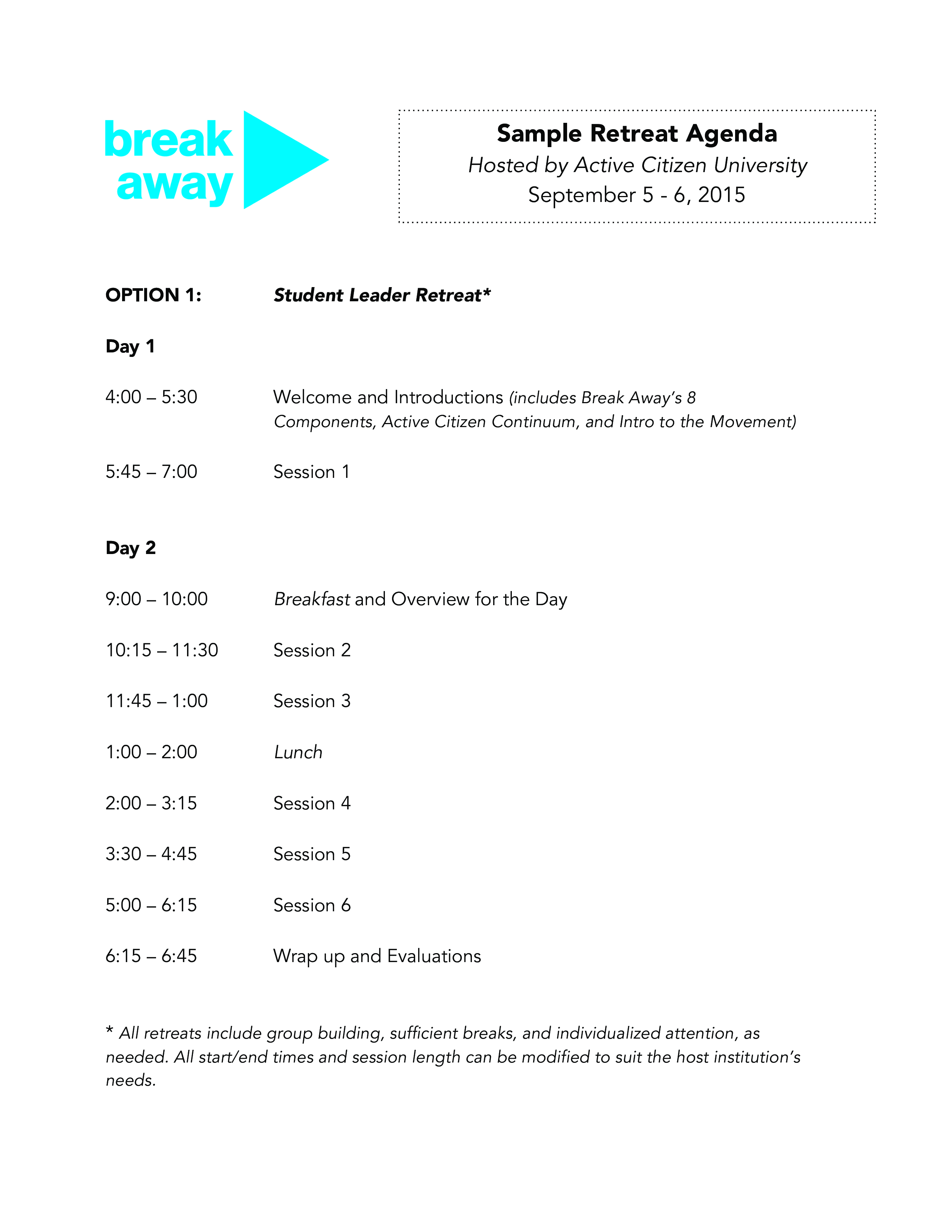 sample retreat agenda template