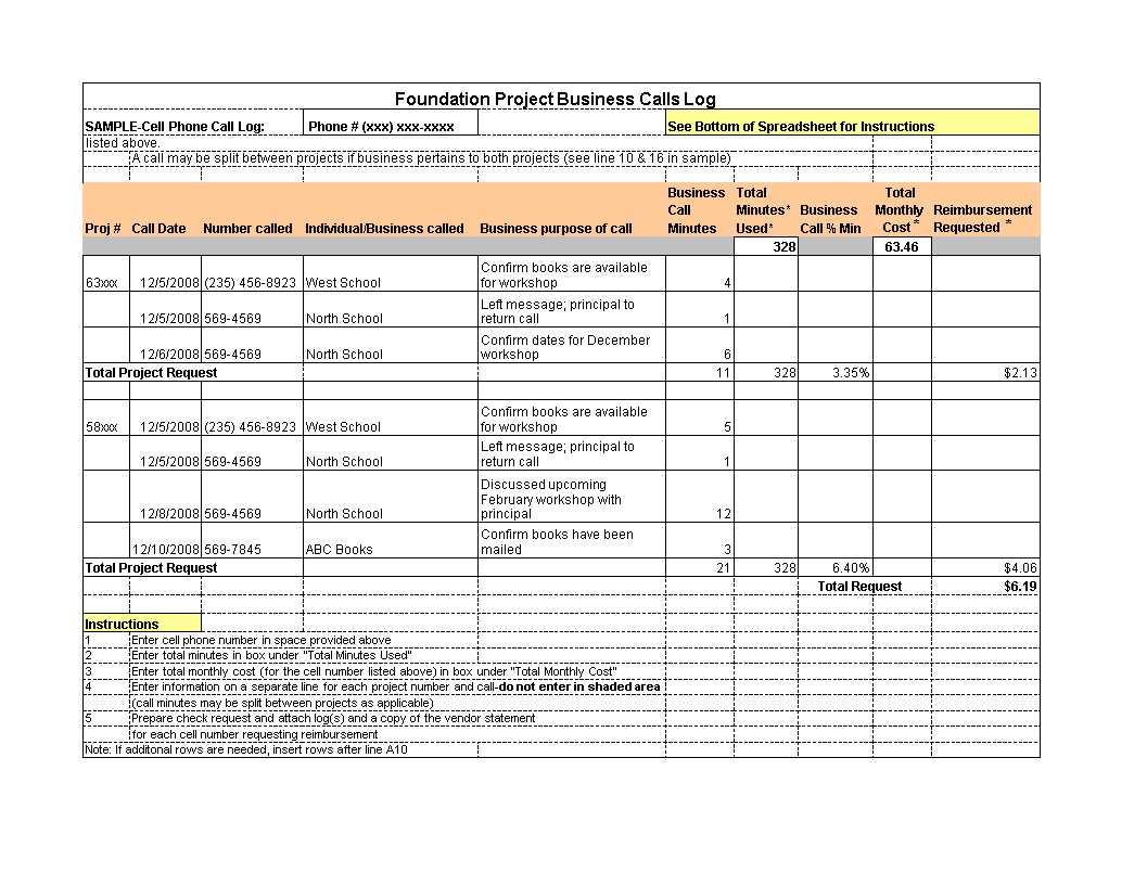 business call log plantilla imagen principal