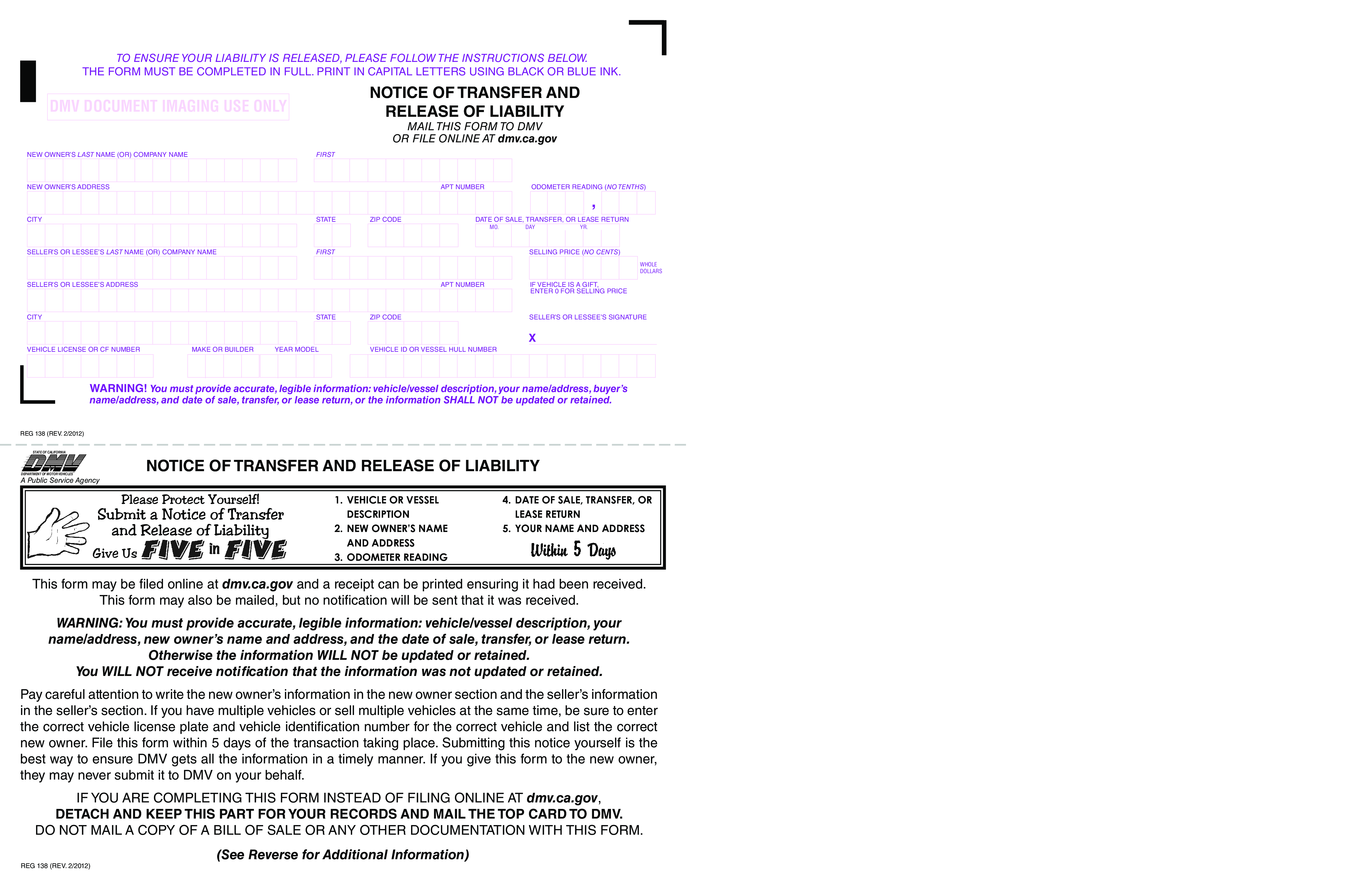 transfer release of liability form modèles