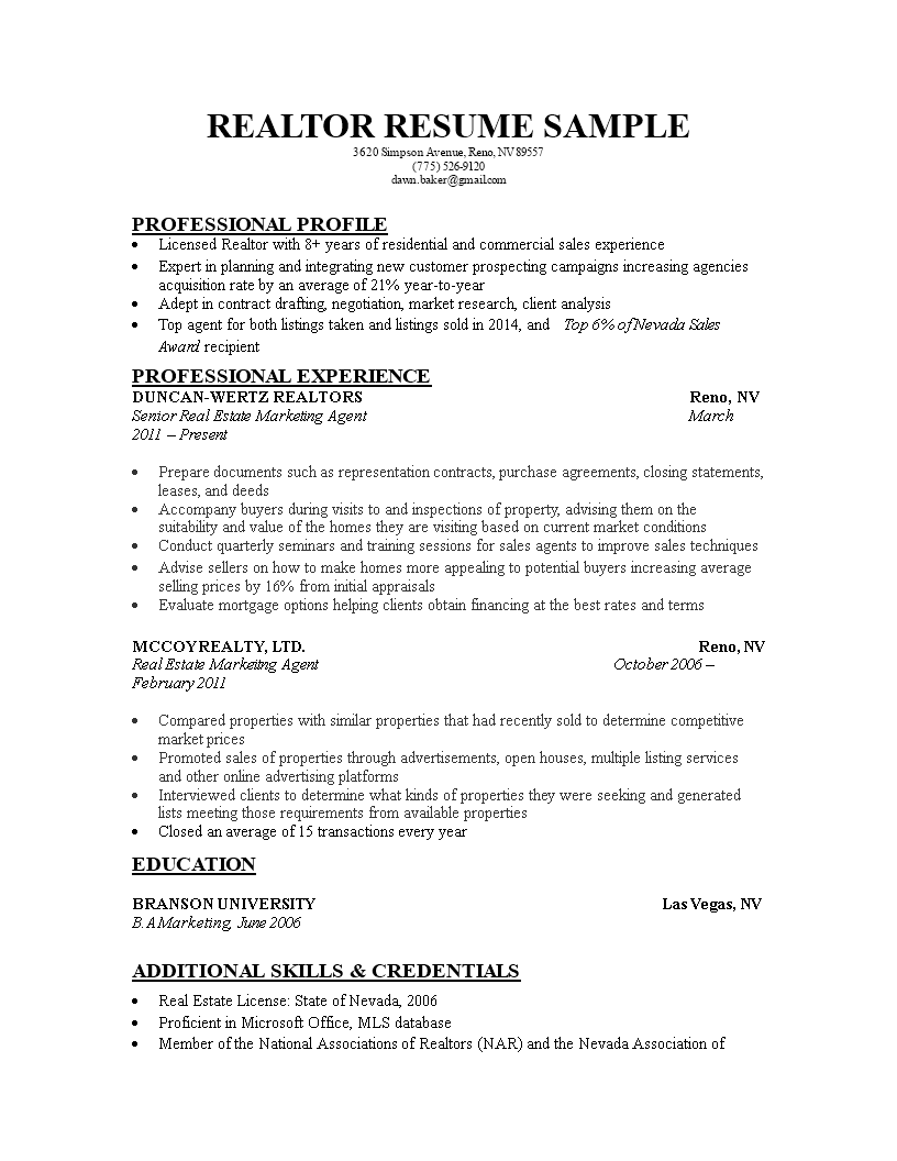 real estate marketing executive resume modèles