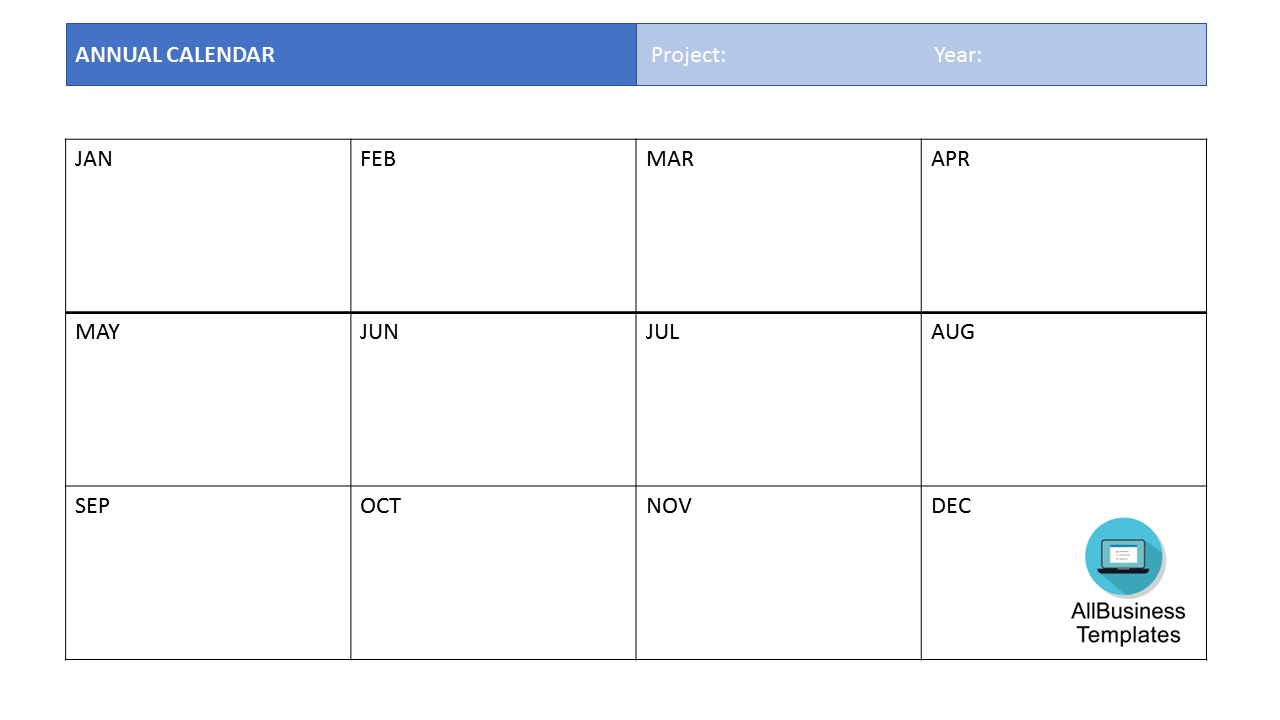 Blank Annual Calendar Sample | Templates at allbusinesstemplates.com