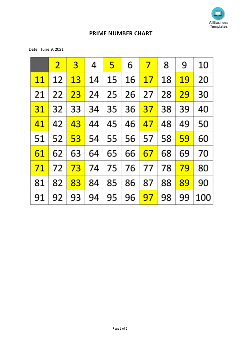 prime number chart templates at allbusinesstemplates com