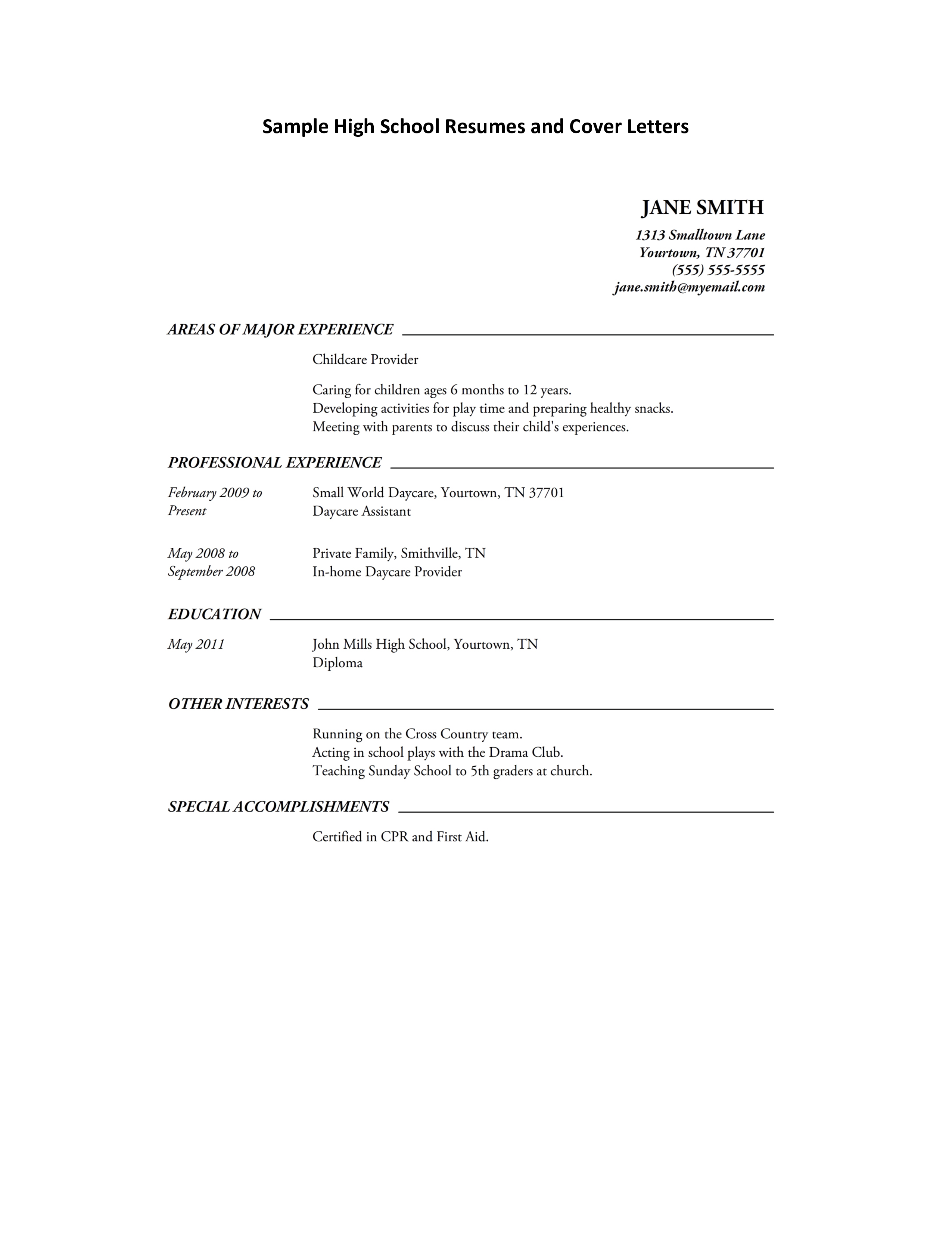 Sample High School Resumes And Cover Letter main image