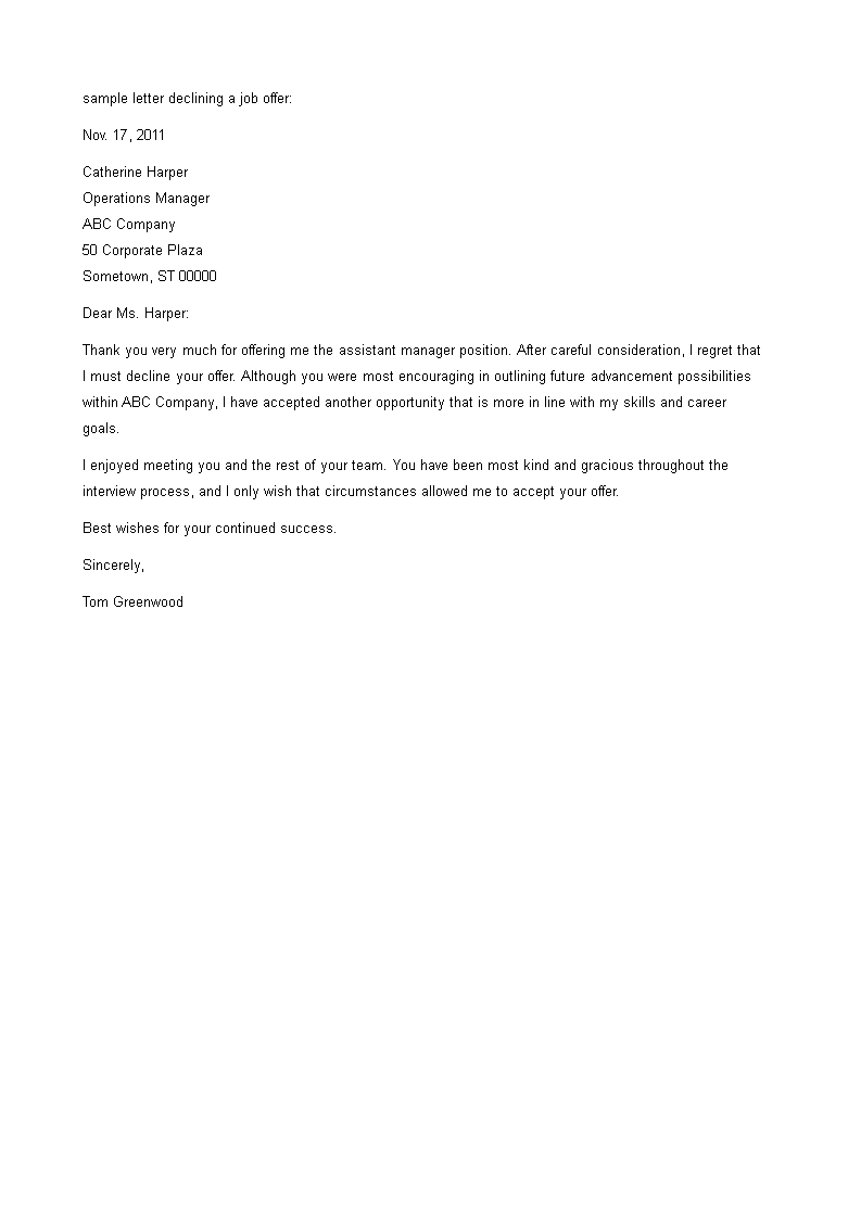 professional job refusal letter template