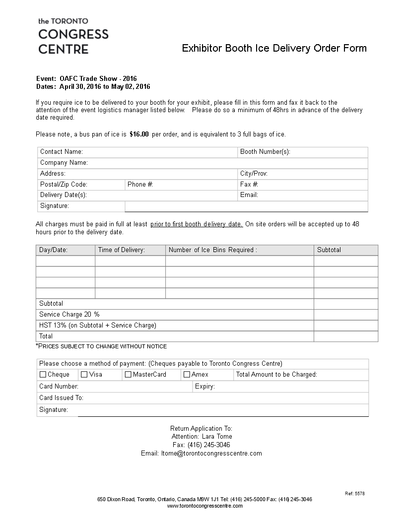 booth ice delivery order form template