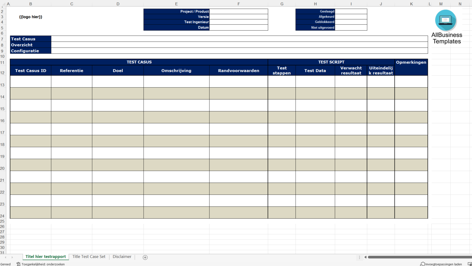 Test Scenario Sjabloon Excel main image