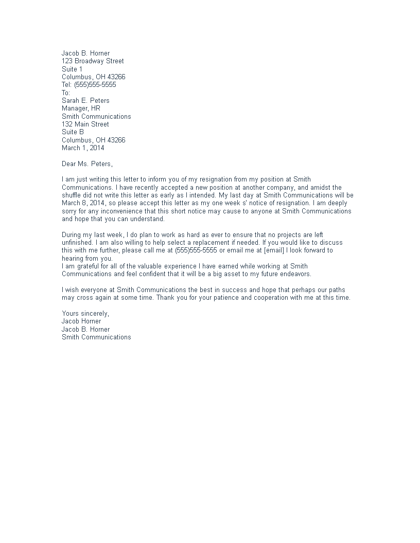 last minute job resignation letter template