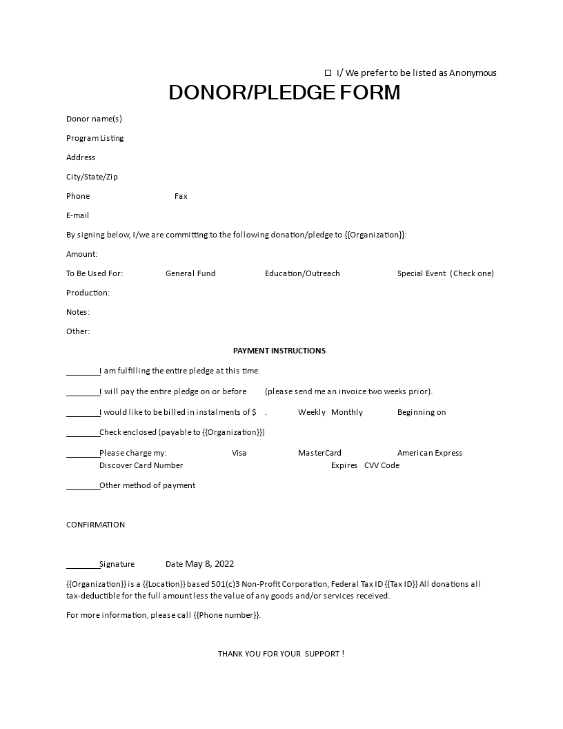 ACLU Pledge Form template main image