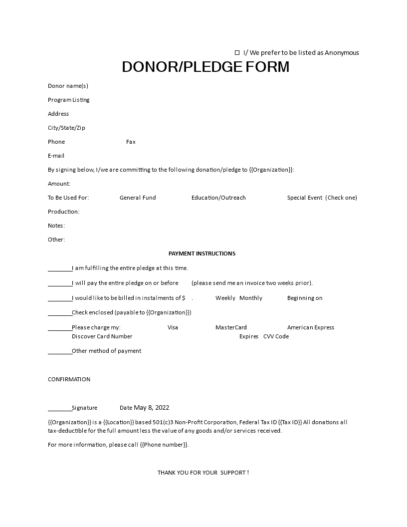 aclu pledge form template voorbeeld afbeelding 