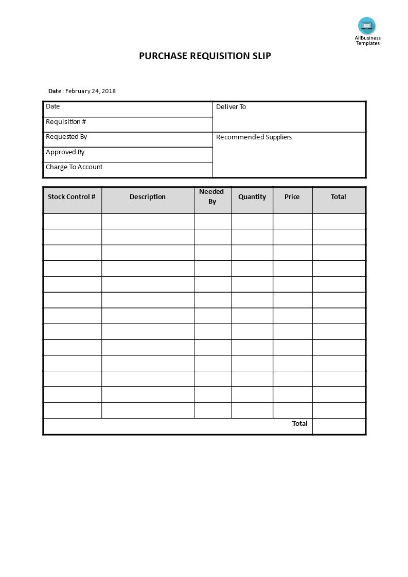 purchase requisition slip template