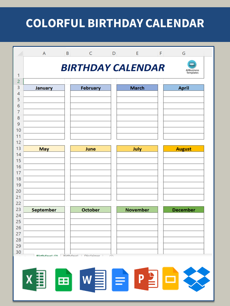 birthday anniversary calendar template Hauptschablonenbild