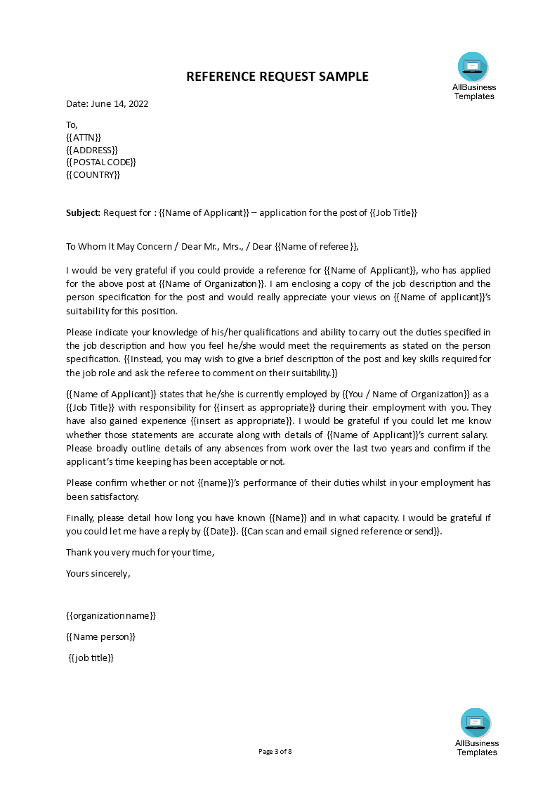 reference request letter voorbeeld afbeelding 