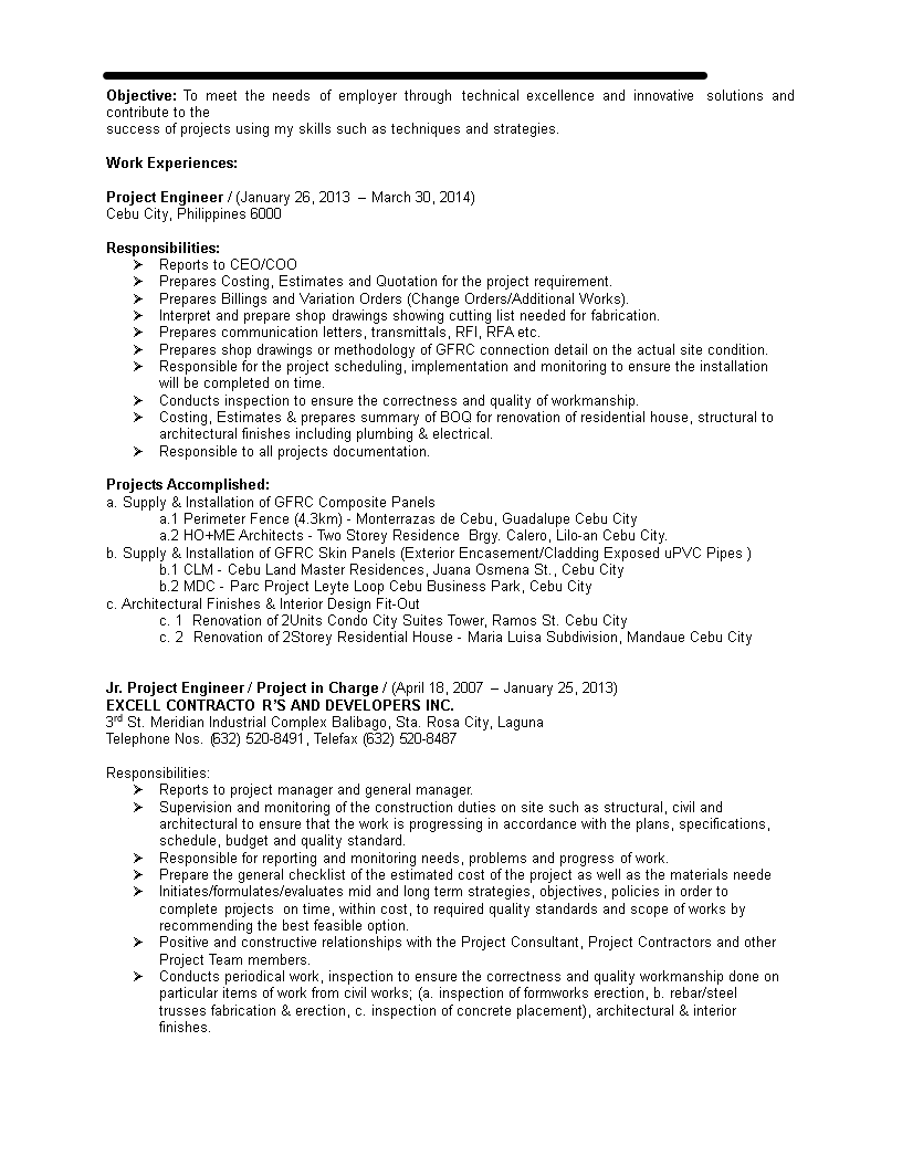building and civil engineering resume modèles