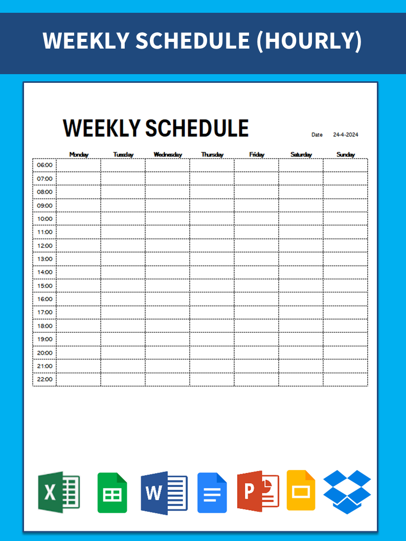 hourly weekly schedule template voorbeeld afbeelding 