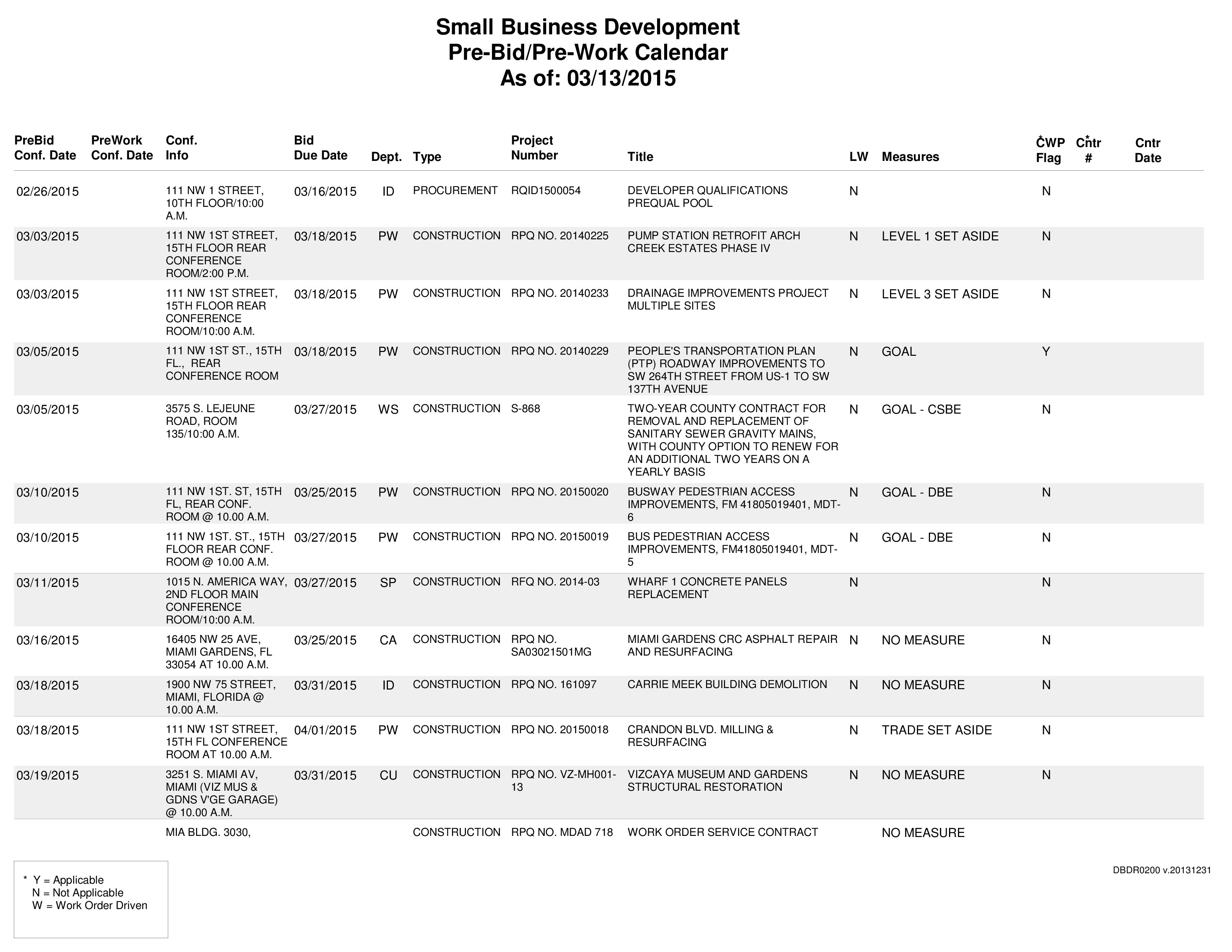 pre bid pre work calendar Hauptschablonenbild