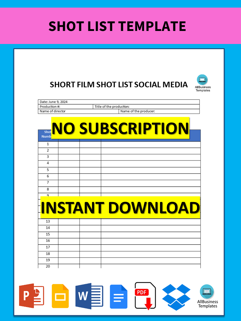 Shot List Template main image