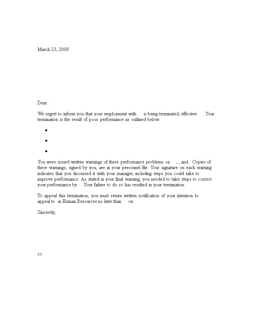 Standard Termination Letter main image