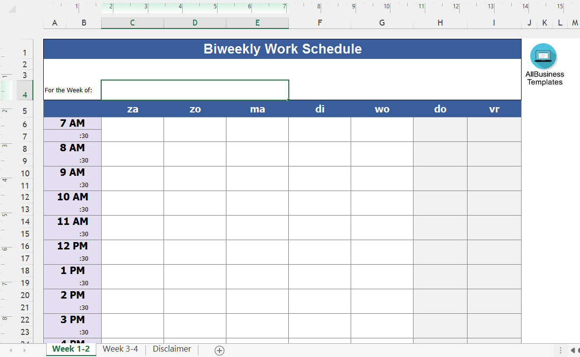 Blank Bi Weekly Payroll Calendar main image