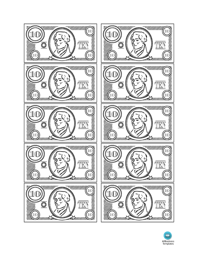 fake money 10 bill template Hauptschablonenbild