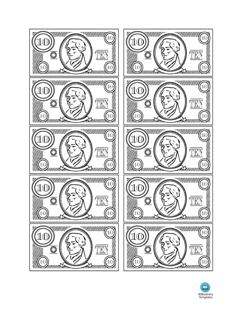 fake money 10 bill template modèles