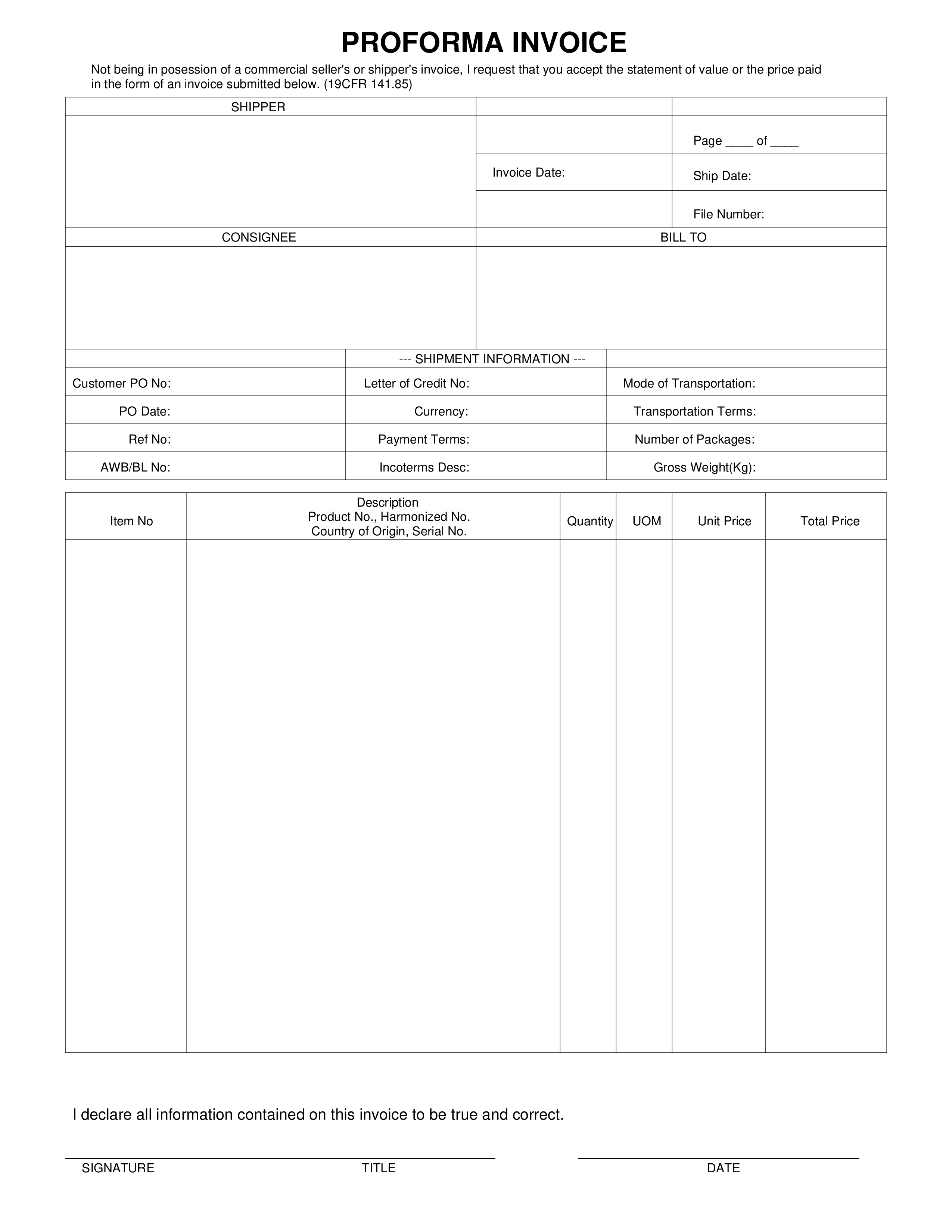 pro forma invoice Hauptschablonenbild