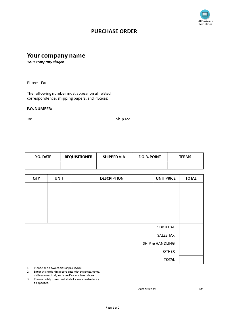 purchase order format Hauptschablonenbild