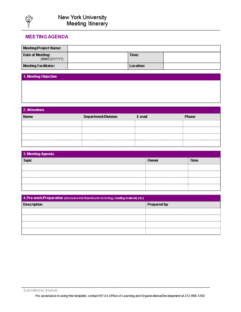 university meeting itinerary modèles