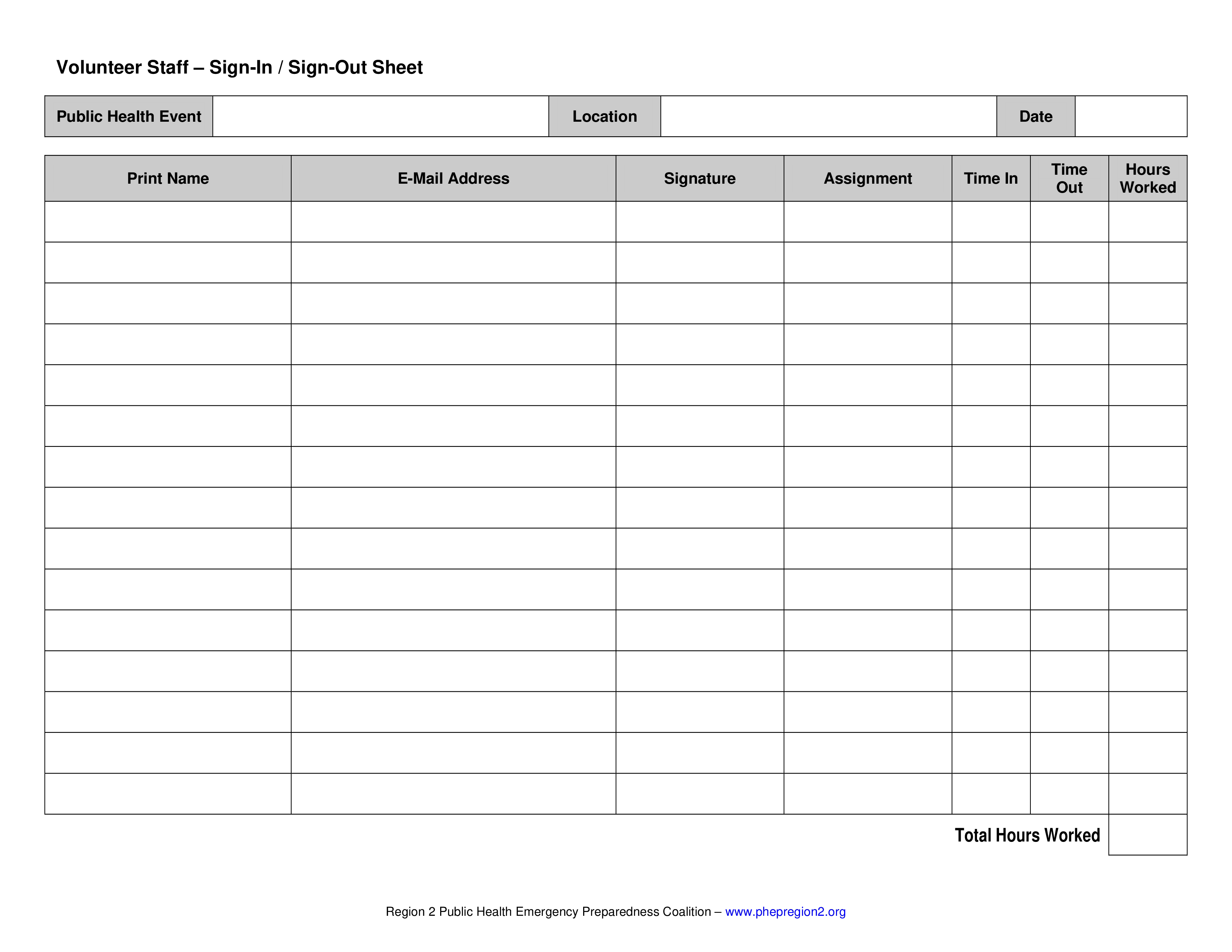 volunteer staff sign in sheet template