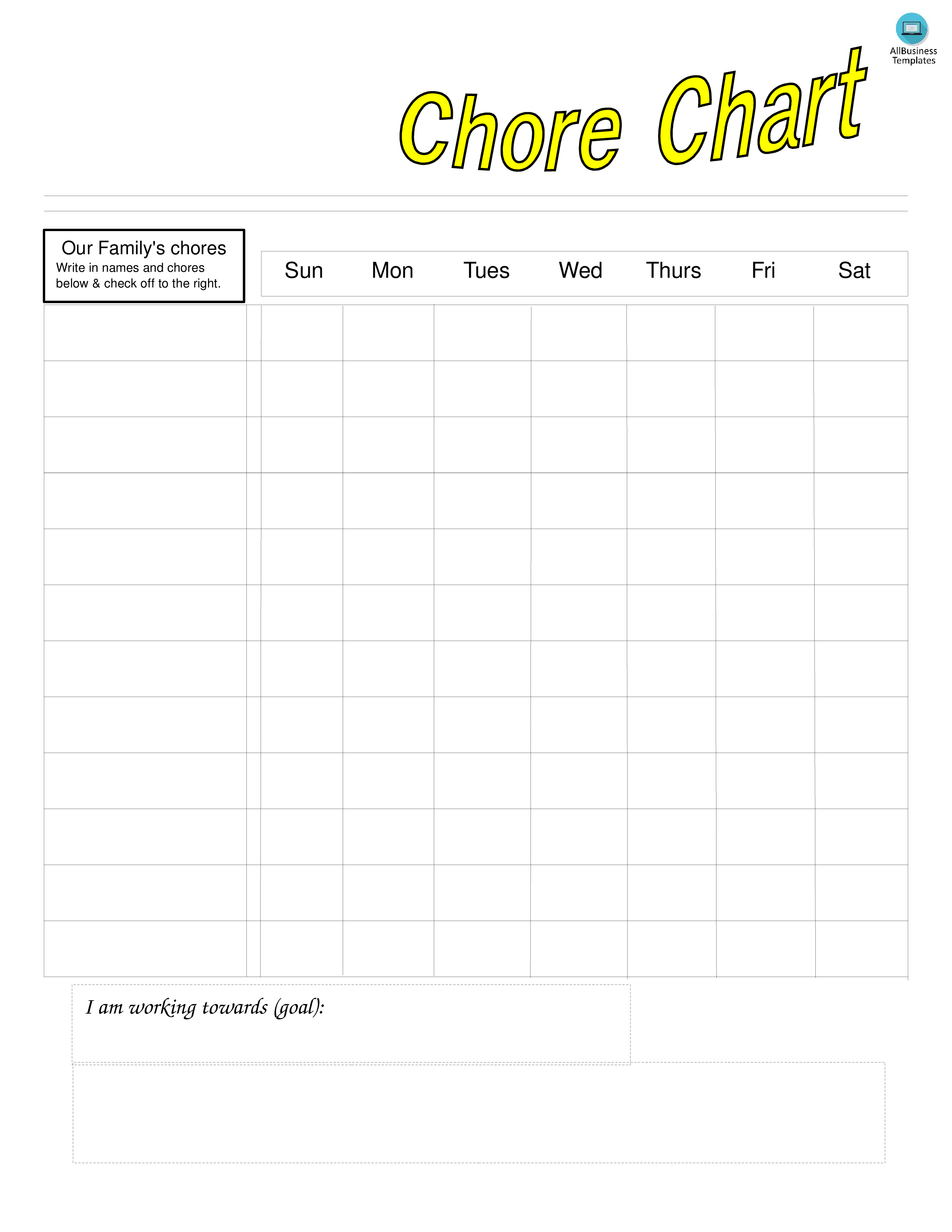 Blank Chore Chart For Kids 模板