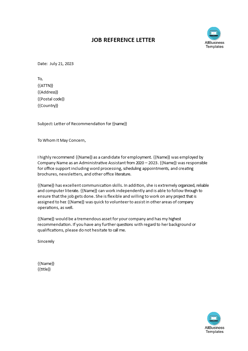 formal reference letter format template
