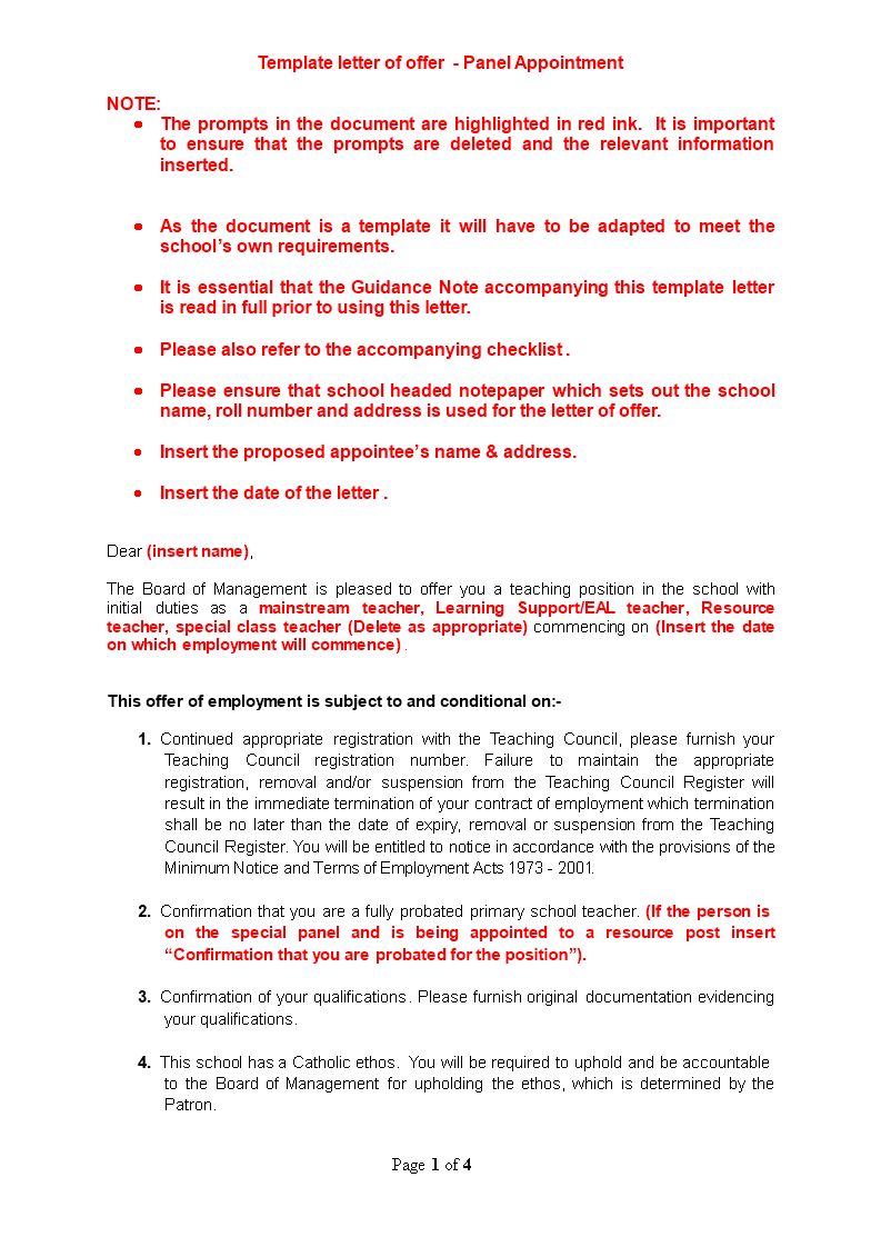 temporary teacher appointment letter in doc template