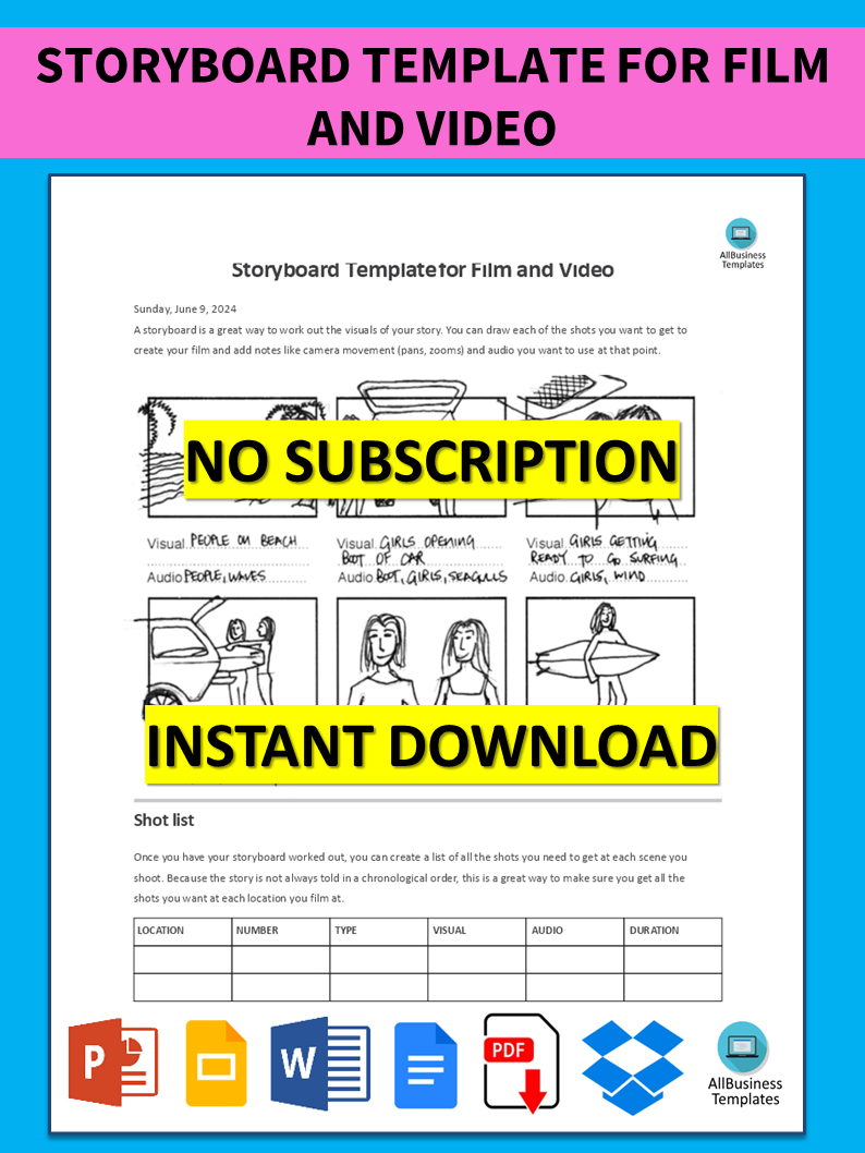 sample storyboard template for film and video template