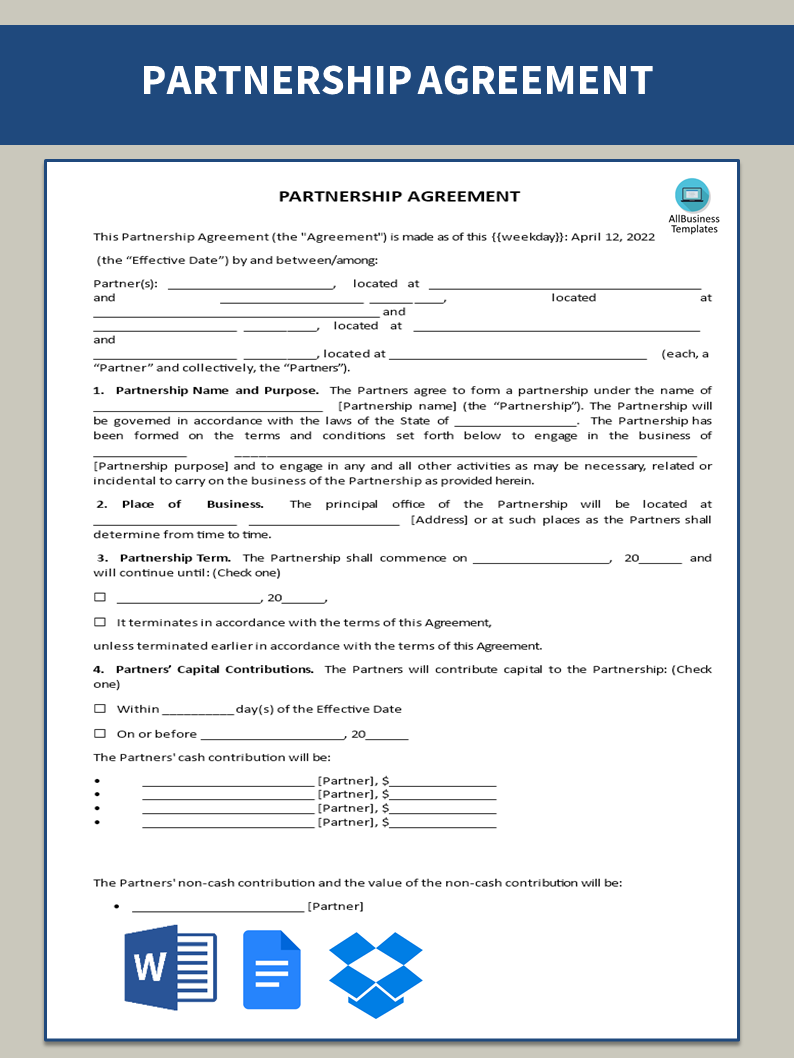 partnership agreement clean modèles